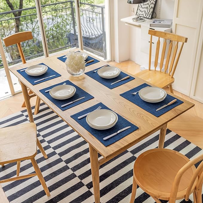 Demetex Navy Blue Place Mats Set of 8 Modern Wipeable Placemats Heat Rsistant Table Mats for Holiday Picnic Dinner, 13x19 inch, Navy Blue