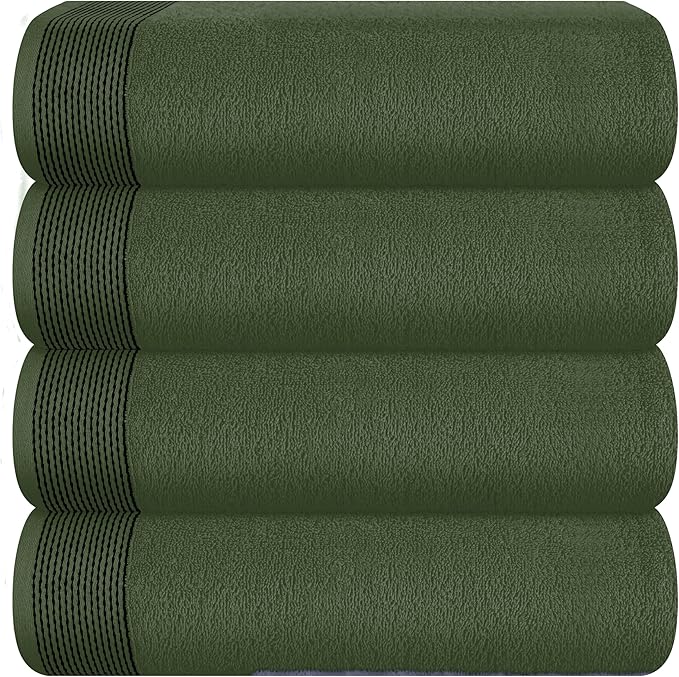Belizzi Home Ultra Soft 4 Pack Oversized Bath Towel Set 27x54 inches, 100% Cotton Bath Towels, Highly Absorbant Compact Quickdry & Lightweight Towel, Ideal for Gym Travel Camp Pool - Olive Green