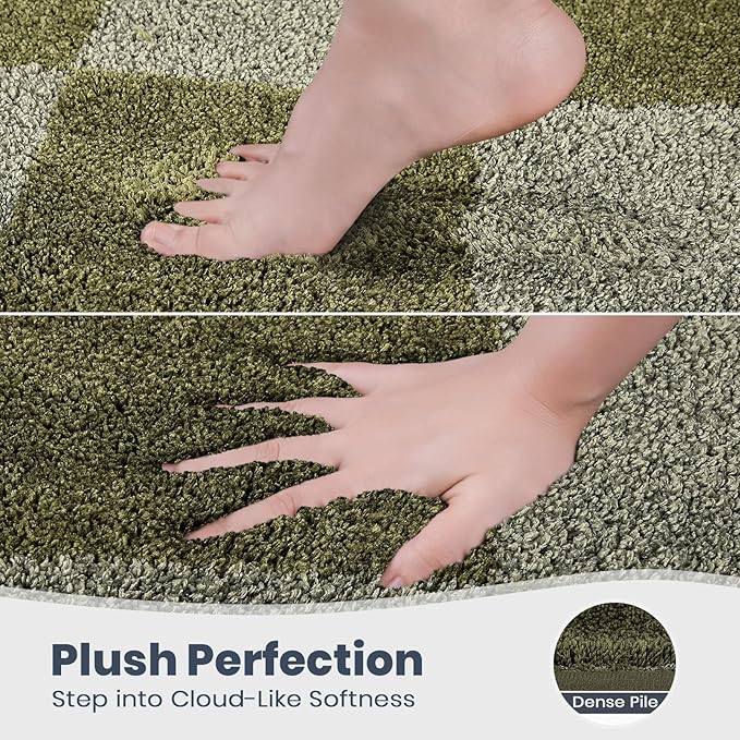 PURRUGS Bathroom Rug Non-Slip Machine Washable 20" x 30", Super Absorbent and Quick-Dry Bath Mat, Extra Soft and Plush Bath Rug for Shower, Bathtub and Sink, Sage Green & Olive Green