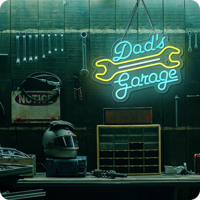 Garage Neon Sign for Wall Decor Dad's Garage LED Light Car signs for Auto Repair Shop Man Cave Workshop Gift for Father 12.6 x 16.5 in