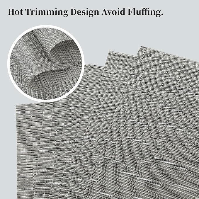 Leetaltree Silver Placemats Set of 6 - Heat Resistant Non-Slip Place mats for Dining Table, Washable Durable PVC Vinyl Woven Table Mats(Silver, 6)