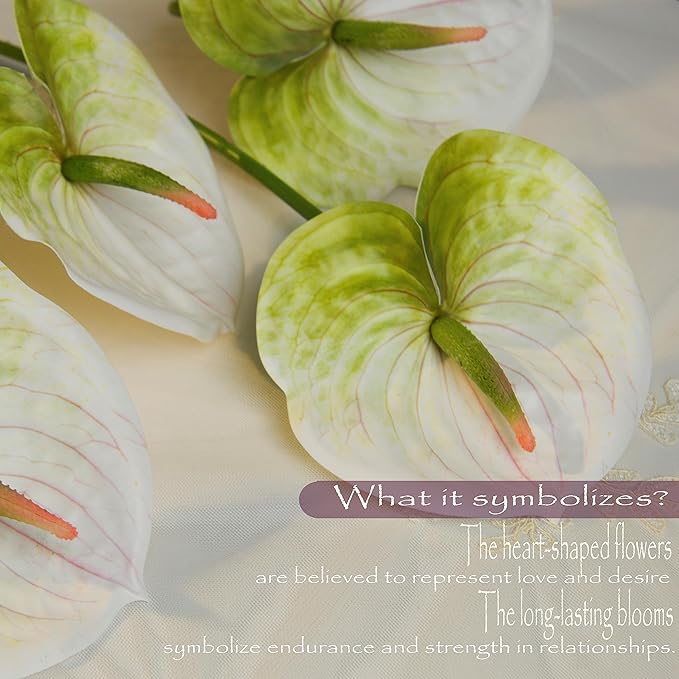 10pcs Artificial Anthurium,28 Inch Faux Tropical Plants Tailflowers,Realistic Flamingo Flower for Home Decor Centerpiece Wedding Bouquet Bonsai,Whitish Green