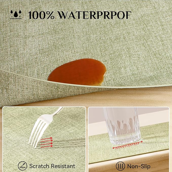 Softalker Faux Leather Placemats Set of 8-Vinyl Heat Resistant Place Mats, 100% Waterproof Oilproof Wipe Clean Table Mats for Indoor & Outdoor Use, 17’’×12’’, Grass Green