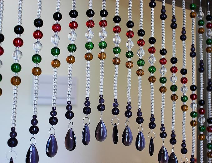 Hanging Glass Door Beads Beaded Curtains Valance Self-Adhesive for Doorways Crystals Stran Arched Windows, Clear Crystal Room Bead Partition Curtain Door Frame Beads for Doorways Closets 9