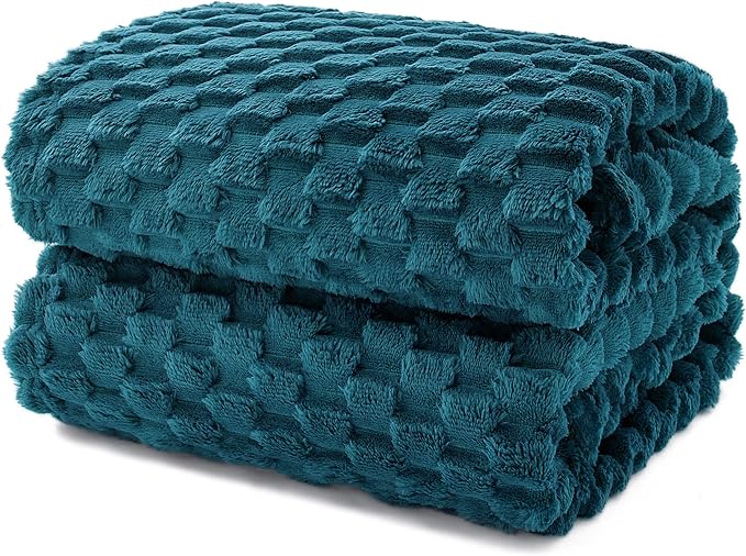 EXQ Home Fleece Blanket Throw XL for Couch or Bed - 3D Imitation Turtle Shell Jacquard Decorative Blankets - Cozy Soft Lightweight Fuzzy Flannel Blanket Suitable for All Seasons(50"×70",Teal)