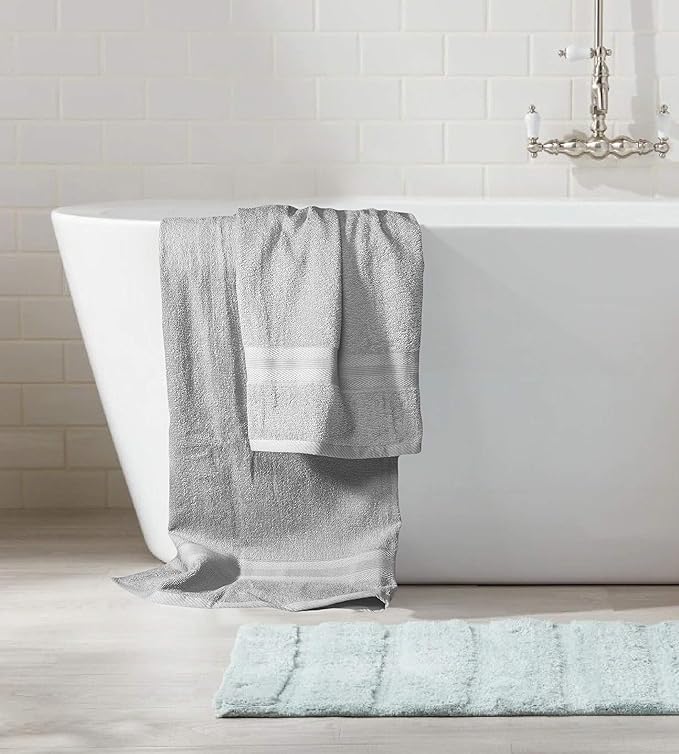 BOUTIQUO Light Grey Towel Set - 8 Piece Bathroom Towel Set - 100% Ring Spun Cotton, 2 Bath Towel 27x54, 2 Hand Towel 16x28 and 4 Washcloth 13x13 - Ultra Soft Highly Absorbent Towel Set - Light Grey