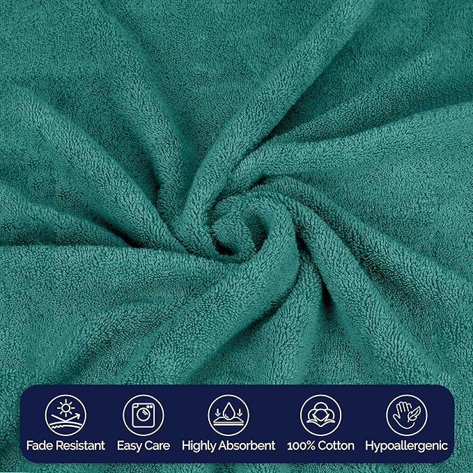 Elegant Comfort Premium Turkish Cotton 6 Pack Washcloths Set - 13 x 13 inch, Luxurious Hotel Spa Quality 100% Turkish Cotton 6PC Washcloth Set - Highly Absorbent - Soft Bathroom Towels, Turquoise