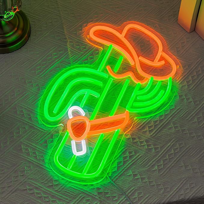 Cactus Neon Sign Cowboy Hat Neon Light for Wall Decor Cowboy Led Neon Sign Colorful Led Neon Light Plant Neon Signs for Bedroom Bar Game Room Man Cave Club