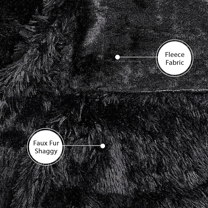 Tuddrom Decorative Extra Soft Faux Fur Throw Blanket 50" x 60",Reversible Fuzzy Long Hair Shaggy Throw Blankets, Fluffy Cozy Plush Fleece Comfy Microfiber Fur Blanket for Couch Sofa Bed, Black