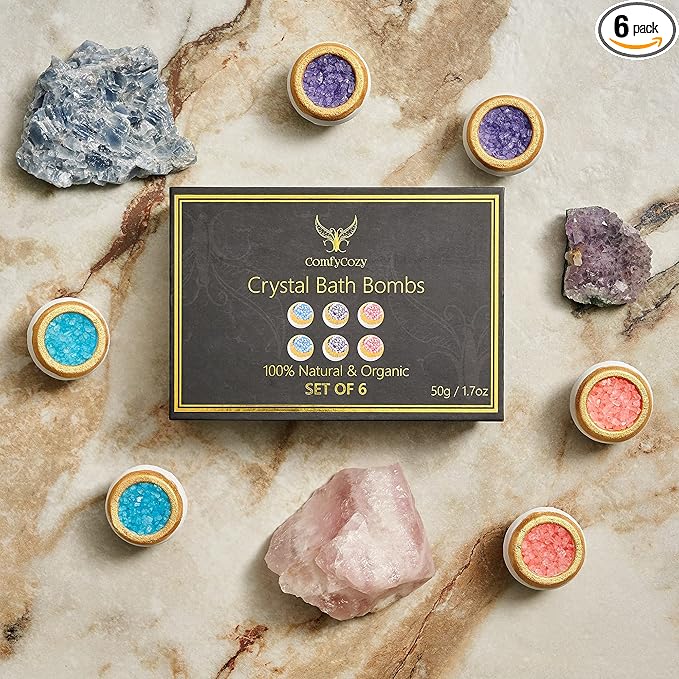 Crystal Bath Bombs - 100% Natural Organic Luxury Bathbombs - Beauty Self Care Spa Pamper Aromatherapy Birthday Gifts for Women Mom Him Her - Unique Relaxation Healing Crystals Gift Set