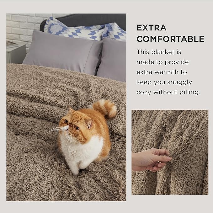Bedsure Fluffy Brown King Size Blanket for Bed, Thick Soft Sherpa Faux Fur Fleece Bedding Fuzzy Plush Winter Warm Heavy Oversize Big Large King Blanket, Cozy Brown Gifts for Men Women, 108x90