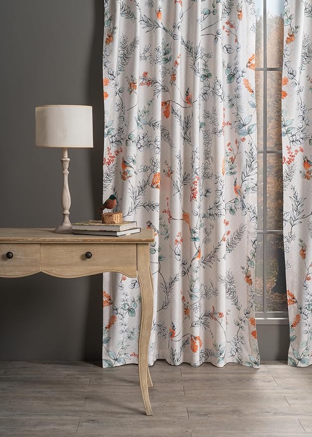 Maison d' Hermine Curtains for Living Room 100% Cotton 124 inch Length One Panel Light Filtering Curtains for Bedroom Windows with Rod and Loop Pockets Drapes (Whitish Shabby Chique, 50" W x 124" L)