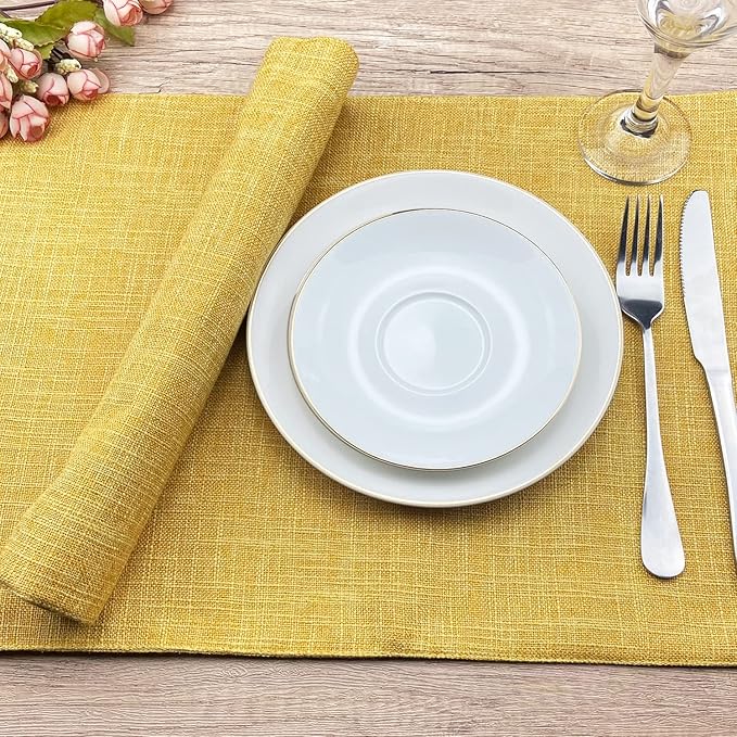 Weabetfu Cloth Placemats Set of 4 Heat Resistant Dining Table Placemmats Cotton Linen Machine Washable Kitchen Table Mats Wrinkle Free Thick Fabric Place Mat,Easy to Clean,13"x19"