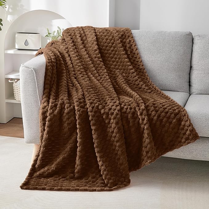 EXQ Home Fleece Throw Blanket for Couch or Bed - 3D Imitation Turtle Shell Jacquard Decorative Blankets - Cozy Soft Lightweight Fuzzy Flannel Blanket Suitable for All Seasons(50"×60",Brown)