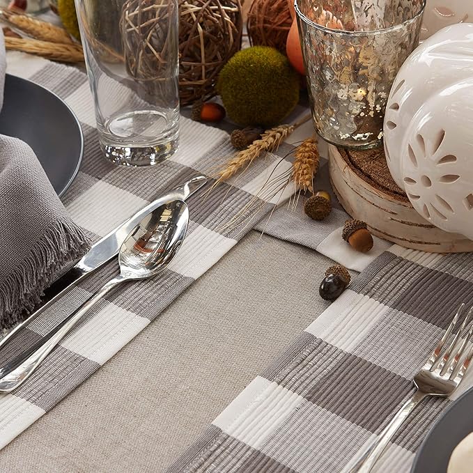 DII Buffalo Check Collection, Classic Farmhouse Placemat Set, 13x19, Gray & White, 6 Piece