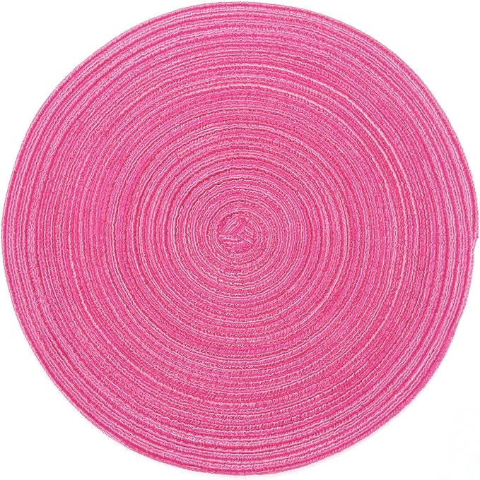 SHACOS Round Braided Placemats Set of 6 Cotton Round Place Mats 15 inch Washable Table Mats for Holiday Party (Hot Pink, 6)