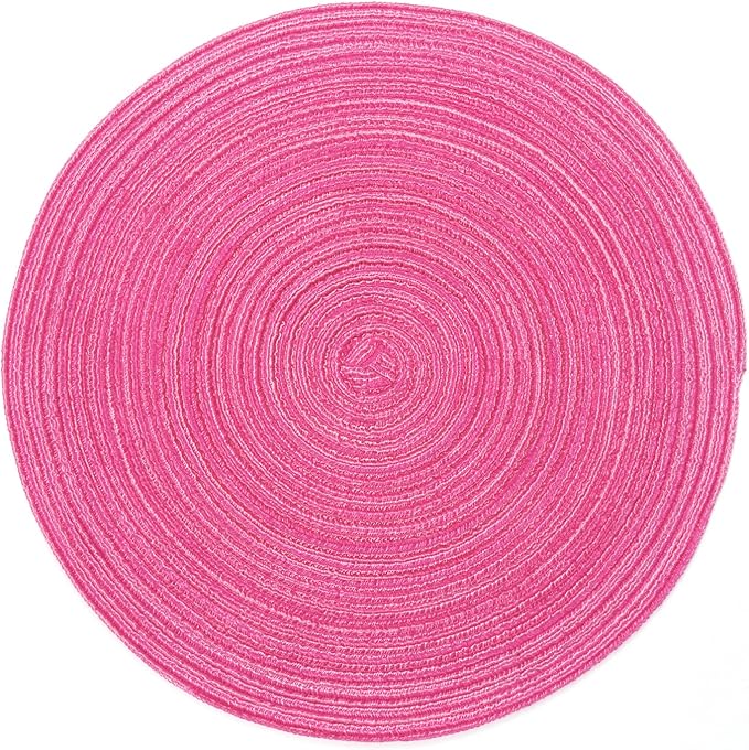 SHACOS Round Placemats Set of 4 Round Table Placemats Braided Cotton Place Mats 15 inch for Kitchen Dining Table Holiday Party (Hot Pink, 4)