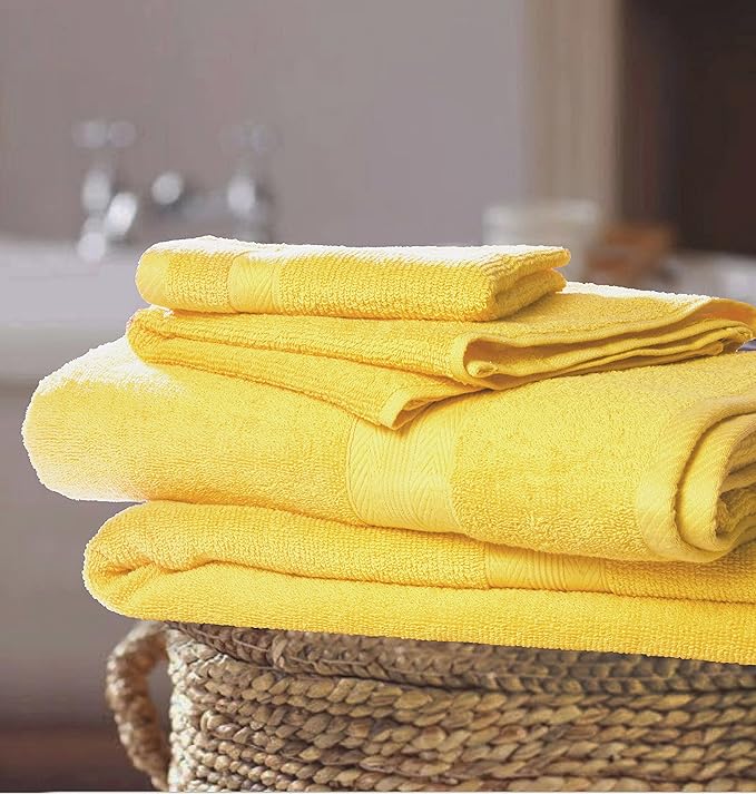 BOUTIQUO 8 Piece Towel Set 100% Ring Spun Cotton, 2 Bath Towels 27X54, 2 Hand Towels 16X28 and 4 Washcloths 13X13 - Ultra Soft Highly Absorbent Machine Washable Hotel Spa Quality - Lime Yellow