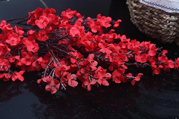 JAKY-Global 9pcs Babys Breath Artificial Flowers Gypsophila Bouquet Bulk Fake Spring Silk Small Flowers Real Touch Faux Floral for Home Bedroom Kitchen Garden Wedding Christmas Party DIY Decor (Red)