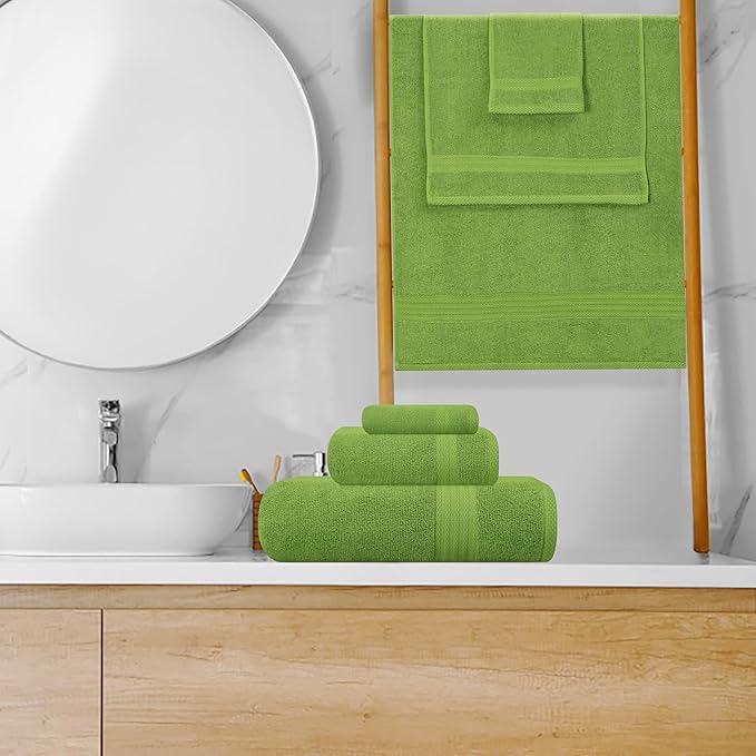 GLAMBURG Ultra Soft 8-Piece Towel Set - 100% Pure Ringspun Cotton, Contains 2 Oversized Bath Towels 27x54, 2 Hand Towels 16x28, 4 Wash Cloths 13x13 - Ideal for Everyday use, Hotel & Spa-Kiwi Green