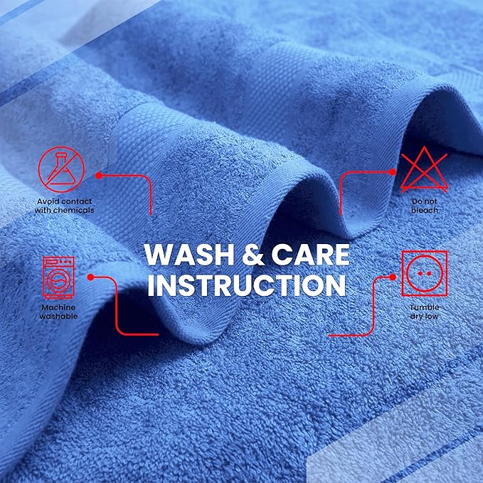 Infinitee Xclusives Luxury 100% Ring-Spun Cotton Bath Towels Set of 4 (27x54 inches) – Soft, Absorbent & Quick-Drying Towels for Bathroom, Gym, Spa & Hotel Use (Eloquent Blue)