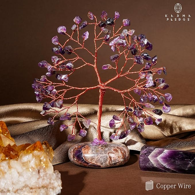 Amethyst Crystal Tree of Life Birthday Gift for Women, Mom, Handmade Healing Crystal Trees for 7 Chakra Balance, Positive Energy, Good Luck, Money, Reiki Healing, Home and Office Desk Decor