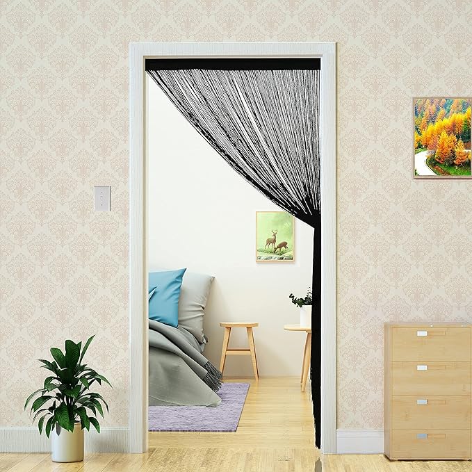 Doorway String Curtain Door Curtains,Boho Hippie Hanging Patio Tassels Screen Room Decor Bedroom Wall Window Closet Kitchen Living Room Fringe Divider Panel Laundry Room(39×79in/100×200cm, Black)