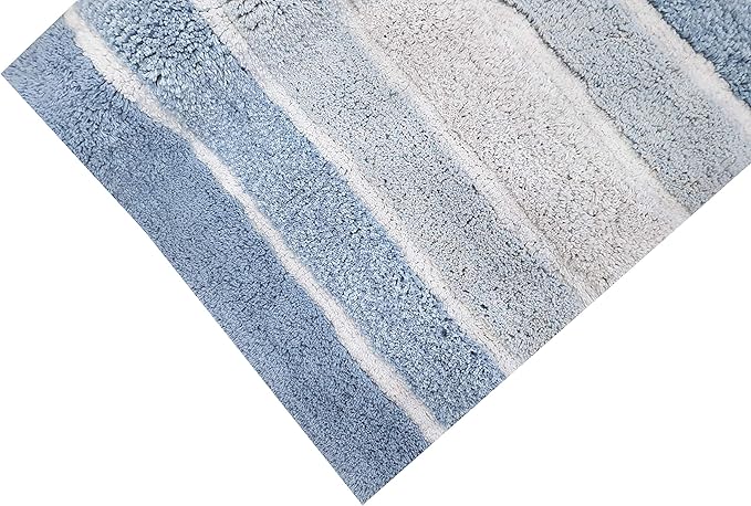 Bathroom Rugs Set 2 Piece Blue Alpine Stripe Reversible Cotton Bath Mats for Bathroom Floor |Quick Dry Bath Mat for Tub Spa Shower|Living Room Entry Way Door Mats |21x32 & 17x24 Inches