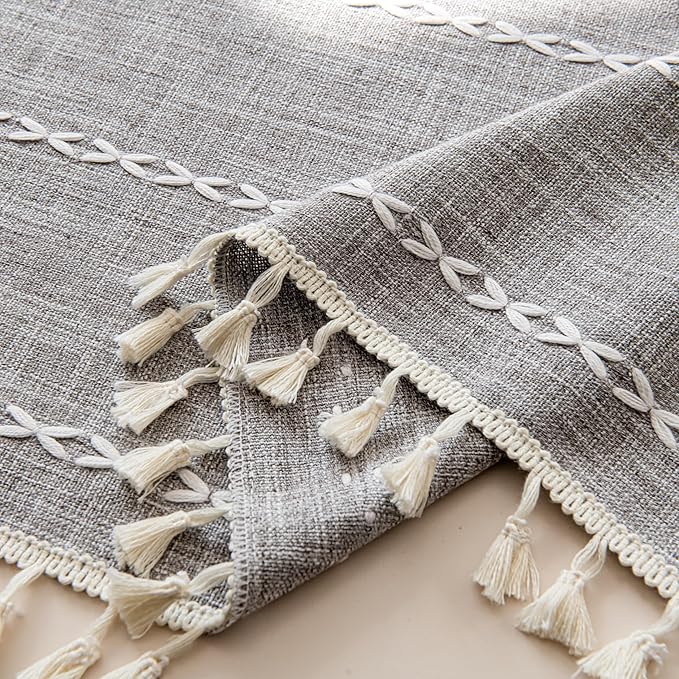 Sutuo Home Boho Curtains for Bedroom Living Room, Semi Blackout Linen Farmhouse Shabby Chic Tassels Window Treatment Bohemian Embroidery Drape, Rod Pocket 1 Panel 52" W x 72" L, Brown