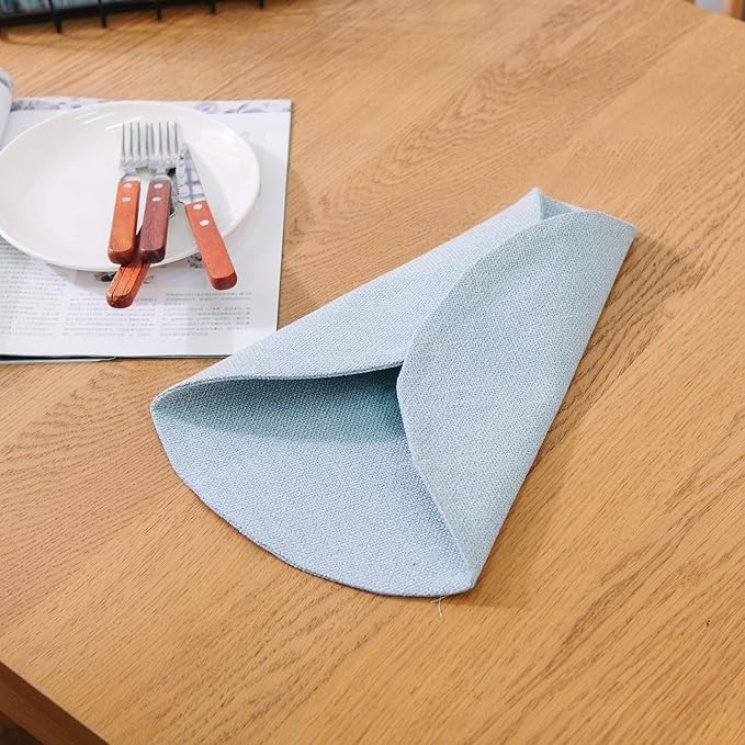 Set of 4 Round Placemat 15 Inch Soft Linen eco-Friendly Fabric Handcrafted Machine Washable Indoor & Outdoor Tablemat Light Blue