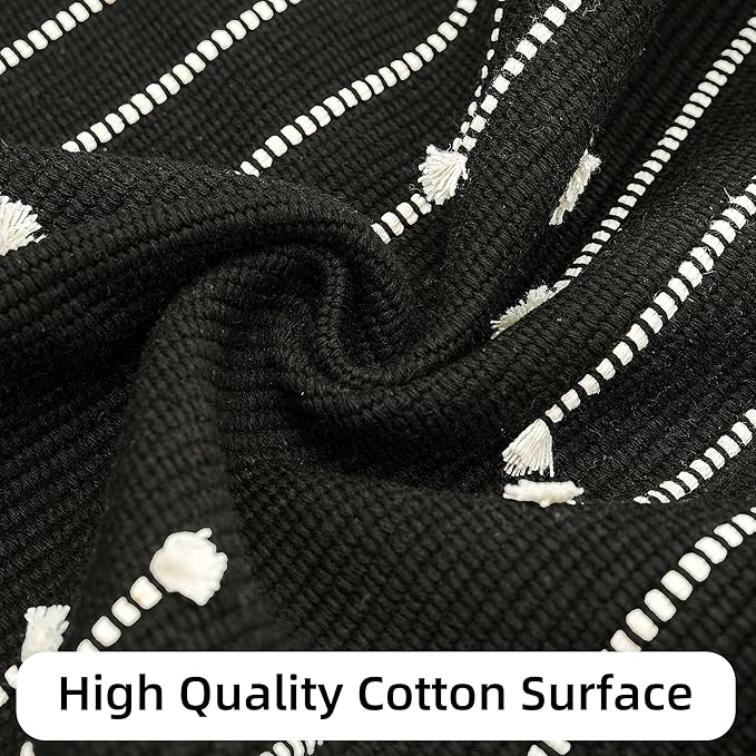 Tritard Boho Runner Rug 2x8 - Lightweight Washable Long Hallway Rug with Tassel, Thin Woven Farmhouse Kitchen Runner Rugs Cotton Aztec Indoor Carpet for Entryway, Laundry, Bathroom, Black and White