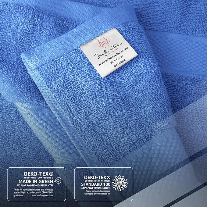 Infinitee Xclusives Luxury 100% Ring-Spun Cotton Bath Towels Set of 4 (27x54 inches) – Soft, Absorbent & Quick-Drying Towels for Bathroom, Gym, Spa & Hotel Use (Eloquent Blue)
