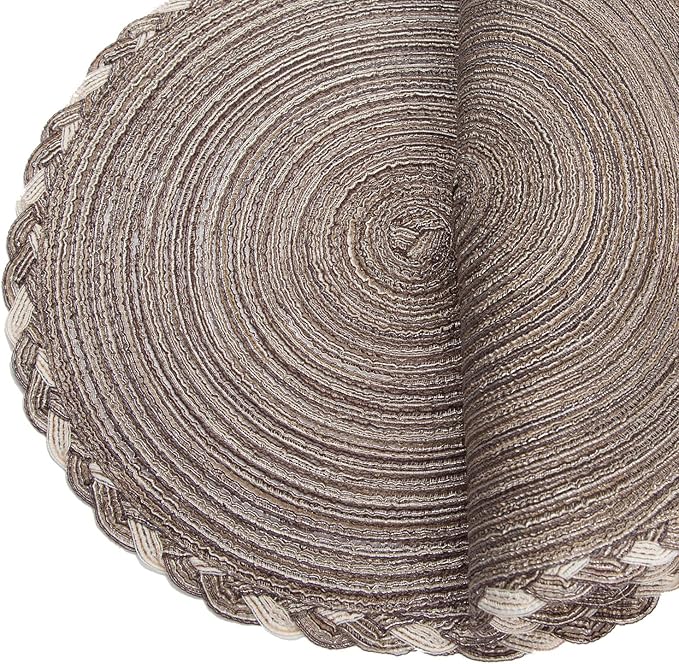 SHACOS Round Placemats Set of 4 Braided Glitter Round Table Placemats 15 inch for Wedding Holiday Party (Multicolor-Light Coffee, 4)