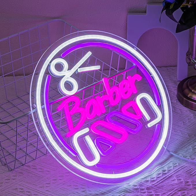 Barber Neon Sign for Barber Shop Decor Colorful Neon Light Round LED Neon Sign USB Powerd LED Neon Light for Decorating Barber Shop Hair Salon Barber Shop Beauty Studio