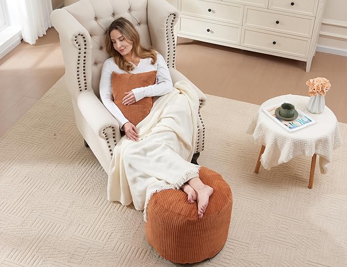 Pouf Ottoman Foot Stools Ottoman with Foam Small Corduroy Ottomans for Living Room Ottomans Pouf 20x15 Floor Poufs Foot Rest for Office Chair Orange Foot Stool Small