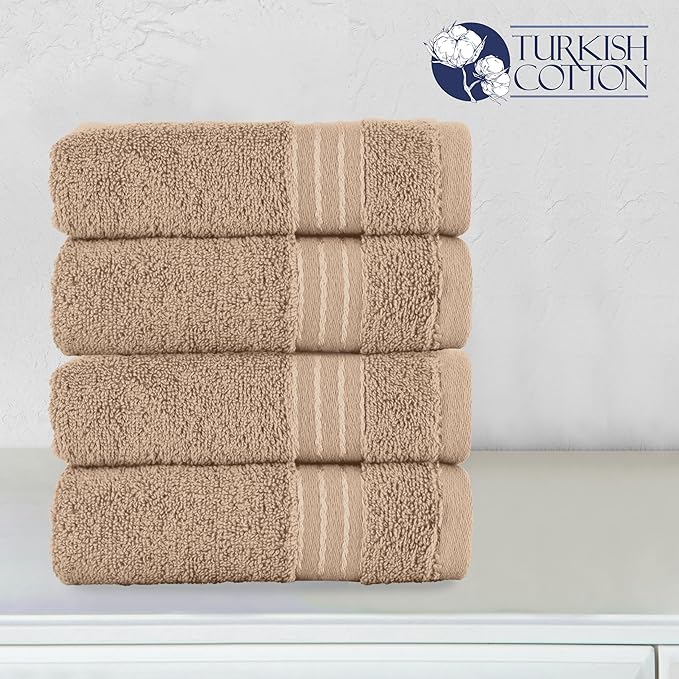 Elegant Comfort Premium Turkish Cotton 4 Pack Hand Towel Set - 16 x 28 inch, Luxurious Hotel Spa Quality 100% Turkish Cotton 4PC Hand Towel Set - Highly Absorbent - Soft Bathroom Towels, Taupe