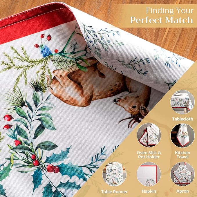 Maison d' Hermine Placemats Set of 4 100% Cotton Washable Cloth Place Mats, Reusable Table Mats for Kitchen Dining Decoration, Party, Wedding, Restaurant (Holly Time, 13" x 19")