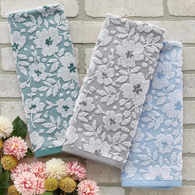 SKL Home Floral Jacquard Hand Towel Set, Gray, 2 Count