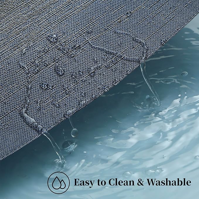 Leetaltree Denim Blue Placemats Set of 8 - Heat Resistant Non-Slip Place mats for Dining Table, Washable Durable PVC Vinyl Woven Table Mats(Denim Blue, 8)