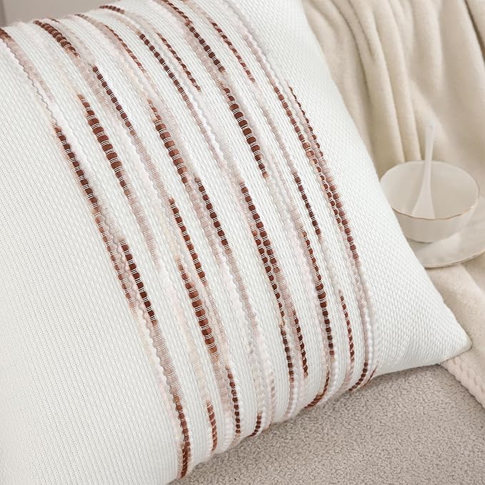 Tosleo Decorative Throw Pillow Covers 18x18 Set of 2 Boho Chenille Tufted Pillow Cover Textured Pillow Covers Striped Pillow Cases Accent Pillow Cases Farmhouse Cushion Case,Wine Red