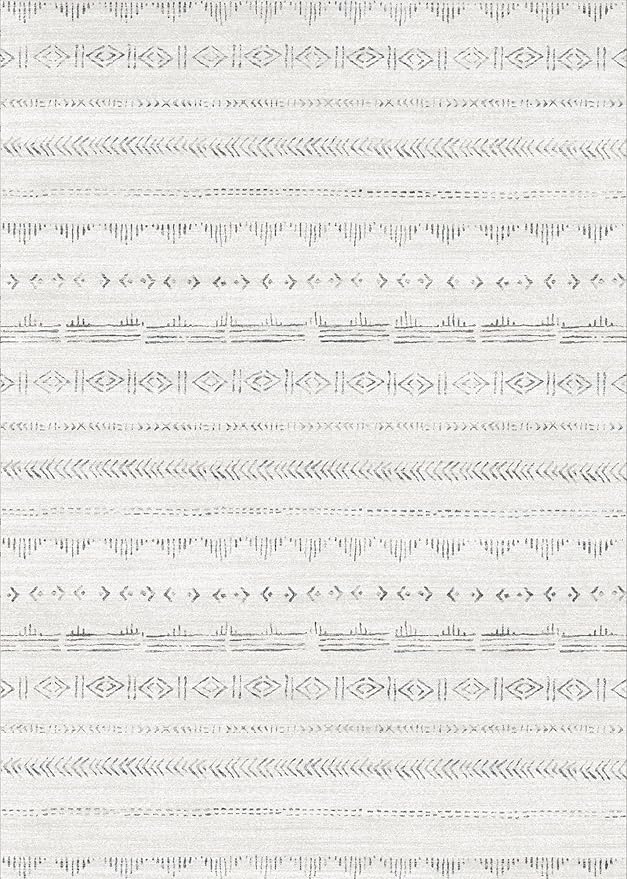 Washable 5x8 Rugs for Bedroom, Moroccan Farmhouse Area Rug 5x8 with Non-Slip Backing, Soft Low Pile Indoor Floor Carpet Boho Neutral Area Rug for Living Room Home Office Decor, Light Grey