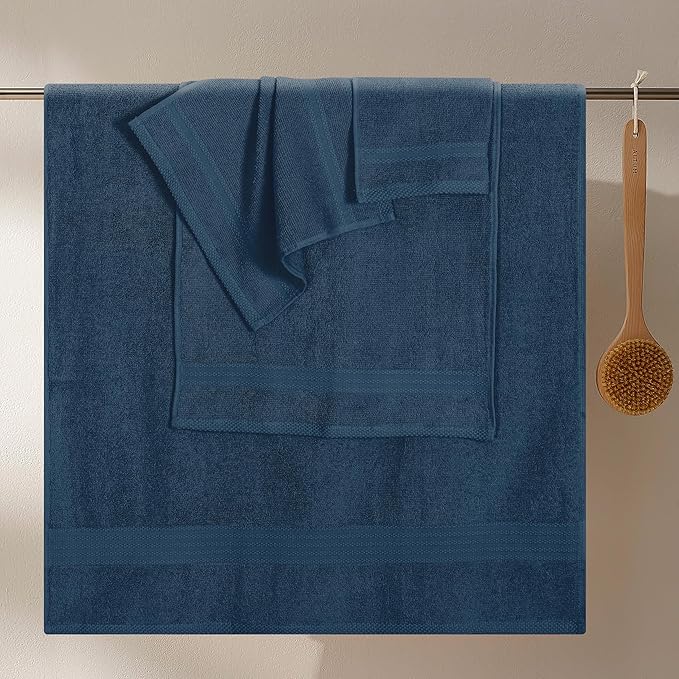 GLAMBURG Ultra Soft 8-Piece Towel Set - 100% Pure Ring Spun Cotton, Contains 2 Oversized Bath Towel 27x54, 2 Hand Towel 16x28, 4 Wash Cloths 13x13- Ideal for Everyday use, Hotel & Spa - Mineral Blue