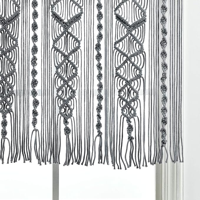 Lush Decor Boho Macrame Textured Cotton Valance, 40" W x 30" L, Gray - Boho Kitchen Curtains & Wall Decor - Macrame Valance - Bathroom Window Curtains