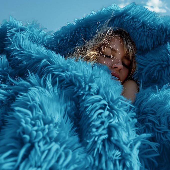 Bedsure Fuzzy Sherpa Faux Fur Twin Blanket Bright Blue Cozy Gifts for Women Men, Soft Fleece Plush Warm Minky Thick Blanket Twin Size for Bed, Room Decor Dorm Essentials Blue Decor Gifts, 60x80