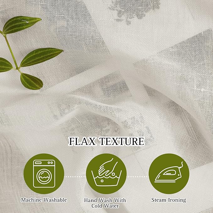 NICETOWN Linen Sheer Curtains 90 inch Length for Living Room, Privacy Semi Sheer Curtains Linen Weave Privacy Drapes with Light Filtering for Bedroom/Hall, Natural, W52 x L90, 1 Pair
