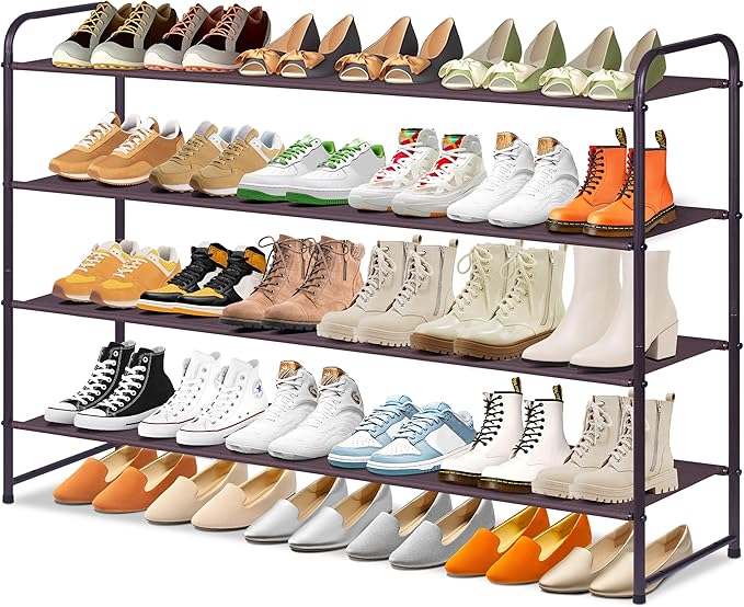 SLEEPING LAMB 4-Tier Shoe Rack for Closet, Long Stackable Wide Shoe Organizer Holds 30-Pairs Low Shoe Shelf Storage for Bedroom, Floor, Entryway (Bronze)