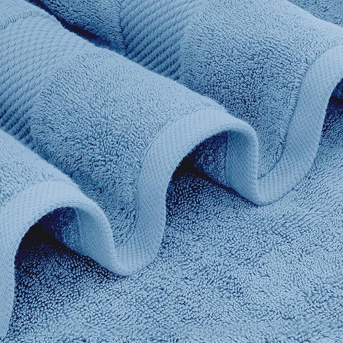 White Classic Luxury Bath Towels Set of 4 Large - 700 GSM Cotton Ultra Soft Bath Towels 27x54 | Highly Absorbent and Quick Dry | Hotel Towels for Bathroom Luxury, Plush Shower Towels, Light Blue