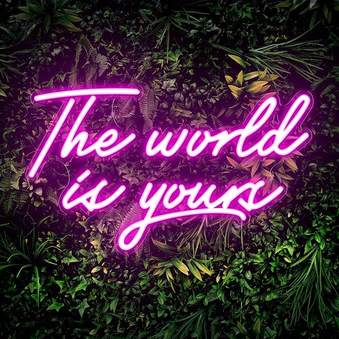 Kavaas The World Is Yours Neon Signs 16.5" x 9.8", Pink LED Neon Sign Wall Decor | The World Is Yours Led sign for Bedroom, Office, Game Room, Graduation Party, Birthday