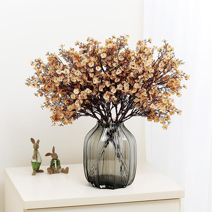 JAKY-Global Babys Breath Silk Artificial Flowers Bulk 6pcs for Fall Decor Fake Flower Bouquet Bulk for Home Kitchen Indoor Bouquet Floral Arrangement Table Centerpieces Farmhouse Decor(Khaki)