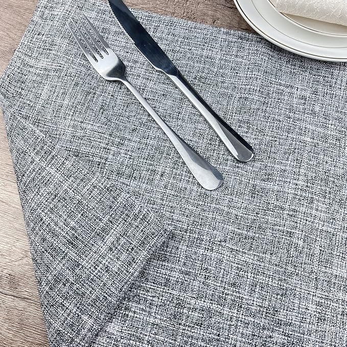 Weabetfu Cloth Placemats Set of 6 Heat Resistant Dining Table Placemmats Cotton Linen Machine Washable Kitchen Table Mats Wrinkle Free Thick Fabric Place Mat,Easy to Clean,13"x19",Mottled Grey w/Brown